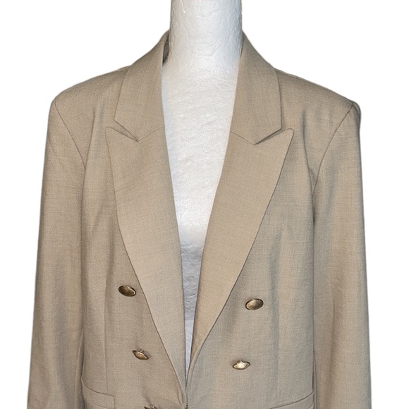 NWT House of Harlow 1960 Khaki Tan Double Breasted Gold Button Blazer - XL - Picture 2 of 10